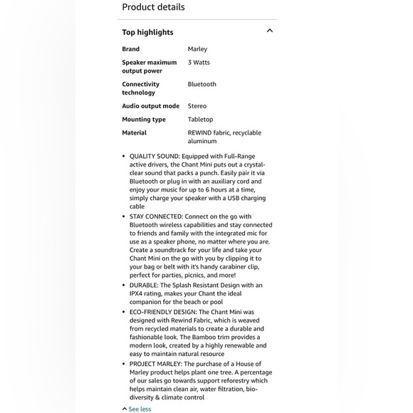 House of Marley Chant Mini Outdoor Portable Bluetooth Speaker - Picture 9 of 9